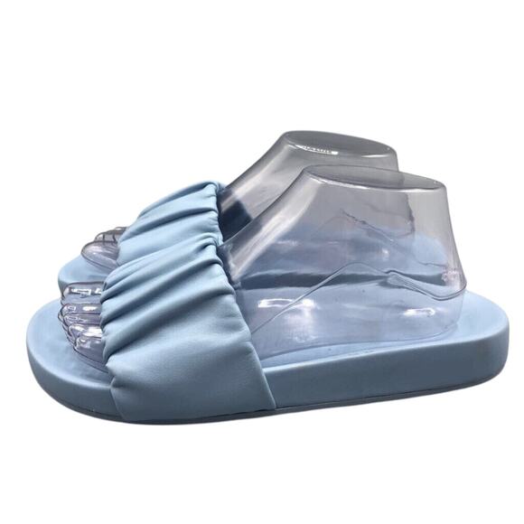 J.Crew Shoes Womens Sz 8 Pacific Scrunchie Strap Slides Sandals Blue Flat Heel - Picture 1 of 6
